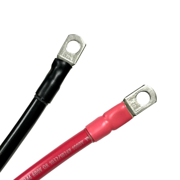 Marine Battery Cable Set, 2 AWG Gauge, Tinned Copper w/ Black & Red PVC, 48" Length, 3/8" Lugs